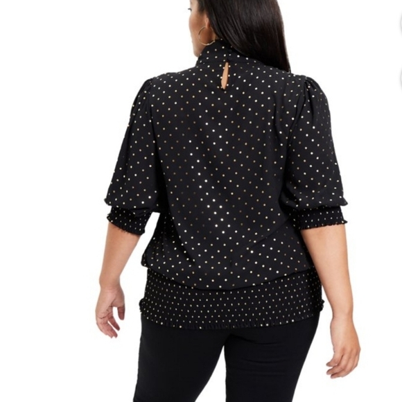 June+Vie Smocked Mock-Neck Top Women's Plus Size 18 Black gold - Picture 2 of 4